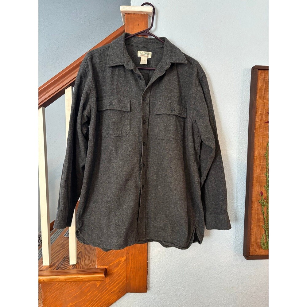 L.L. Bean vtg charcoal gray chamois flannel shirt L button up Shacket hunting